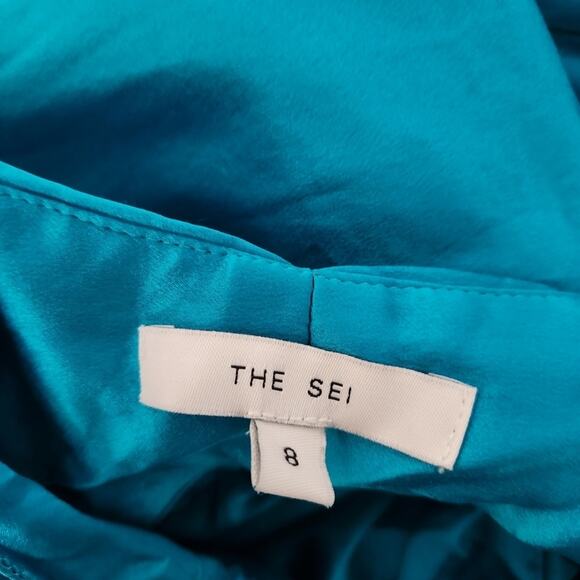 The Sei for FWRD Asymmetric Strappy Gown in Aqua Blue Size 8 Silk Sleeveless - Picture 12 of 16